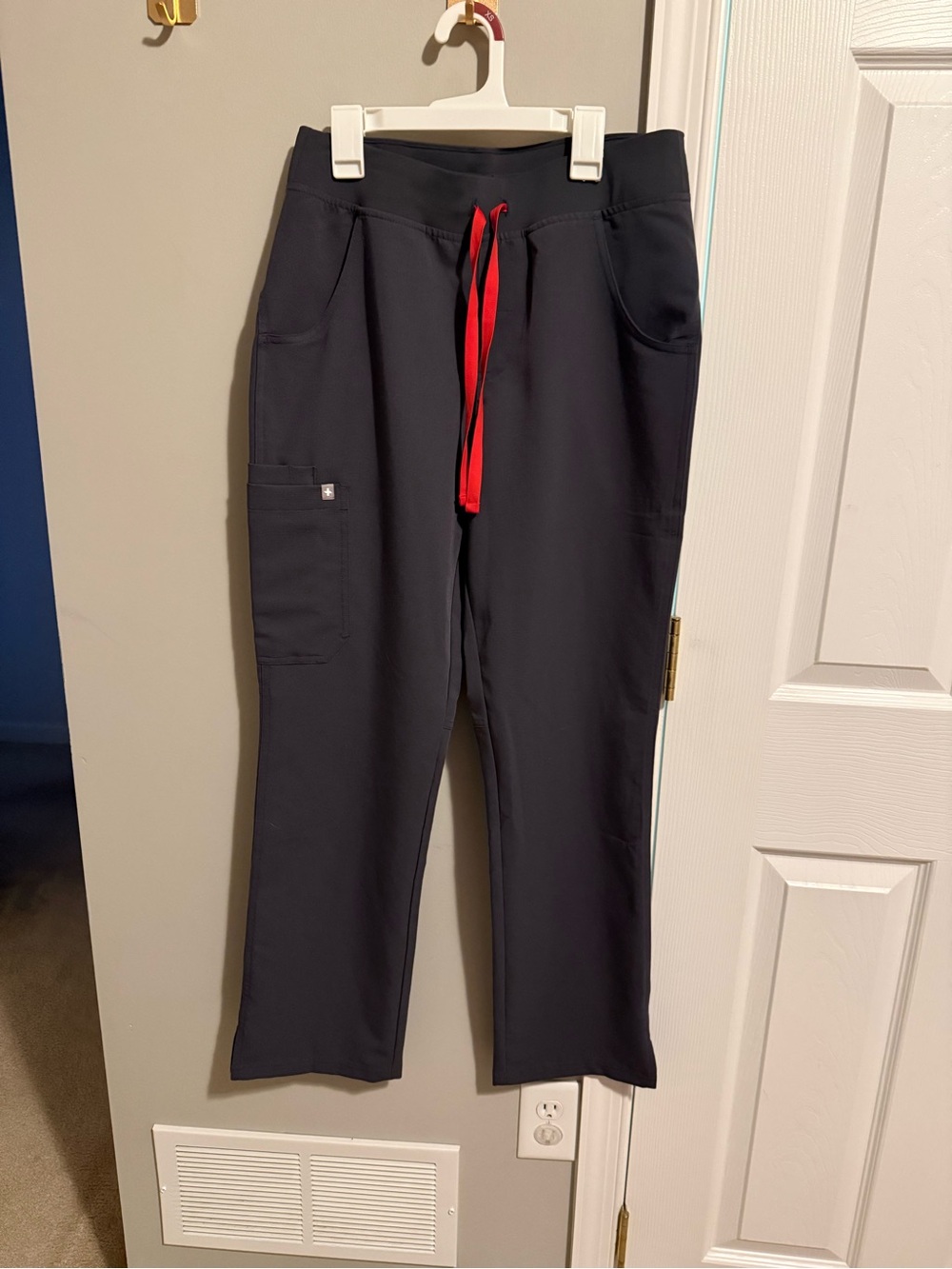 Figs Kade Grey Scrub Pants with Red Drawstring